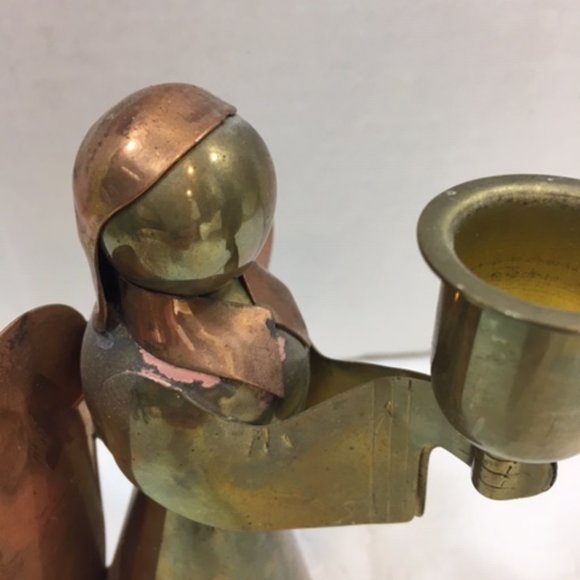Brass Copper Angel Single Candle Holder Christmas 6" Vintage - Picture 8 of 14